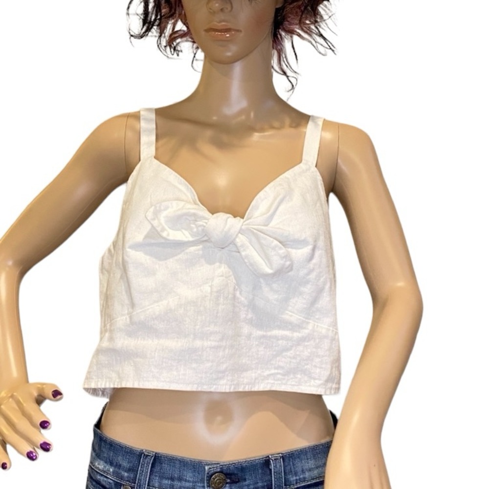 Universal Thread Tie-Front Cropped Smocked Tank Top Shirt White Size XL NWT